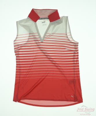 New Womens Puma MATTR Stripe Sleeveless Polo Small S Salmon MSRP $70