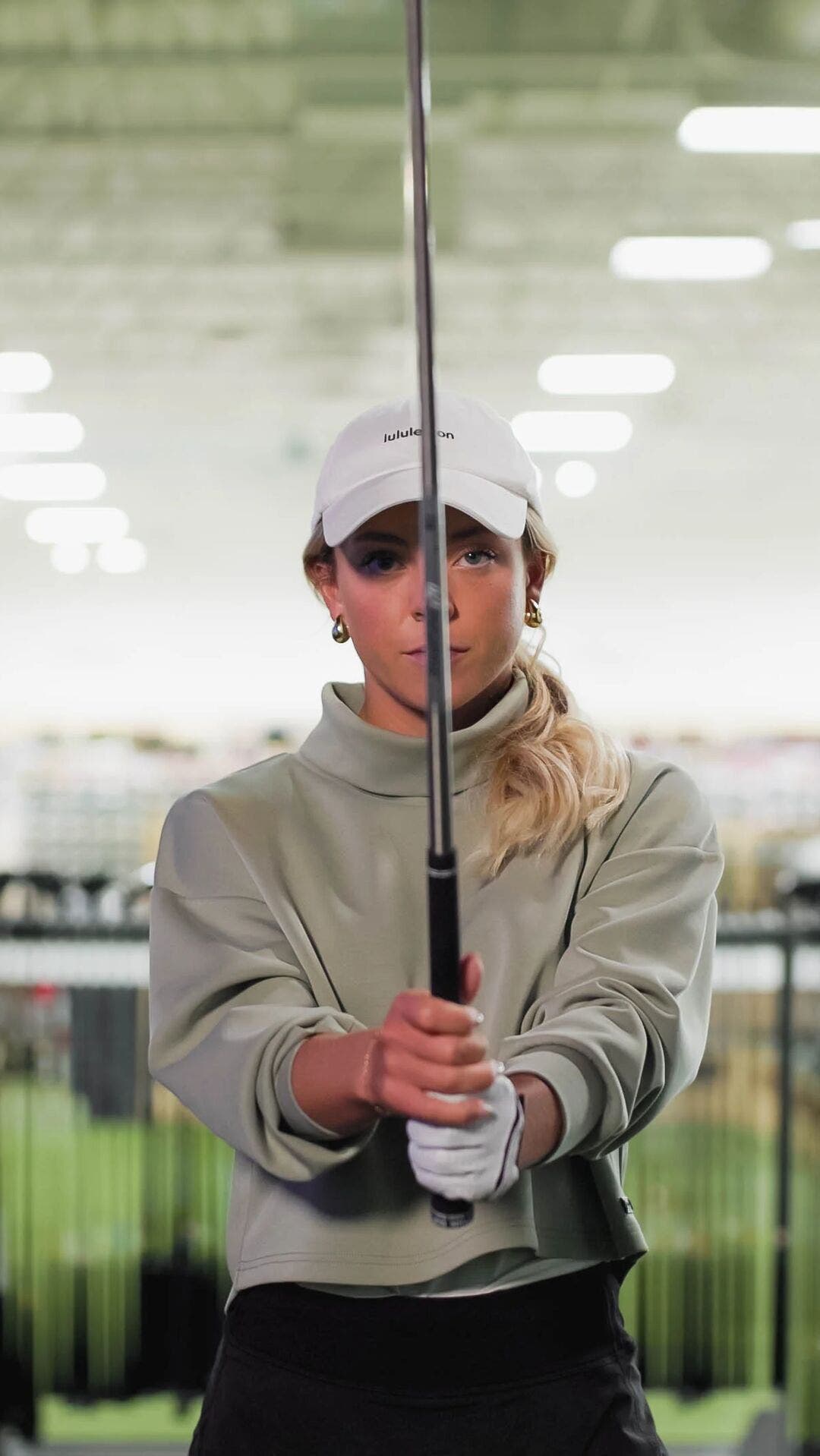 a fierce golf warrior wielding a golf club like a sword