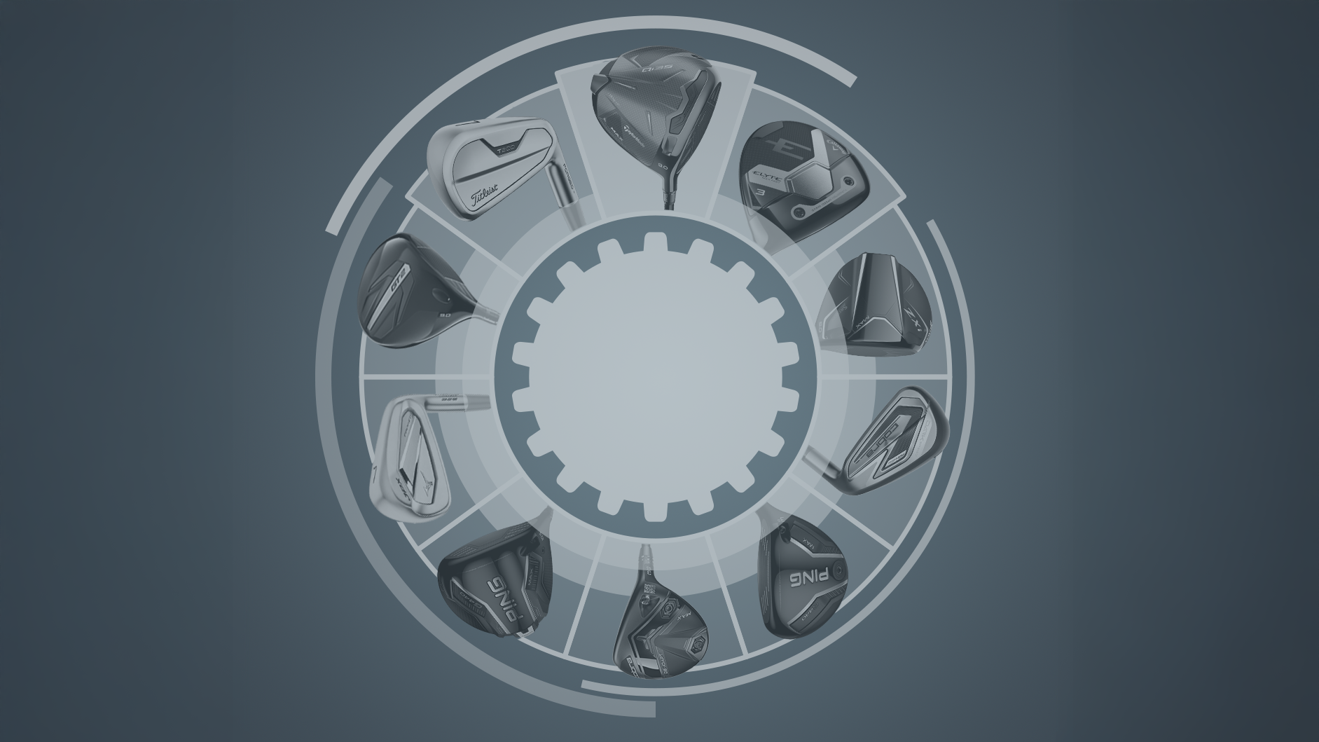 A gear graphic with different club options