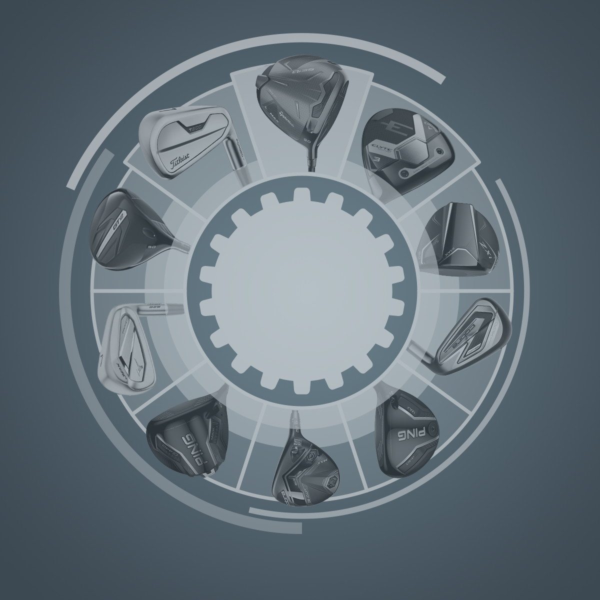 A gear graphic with different club options